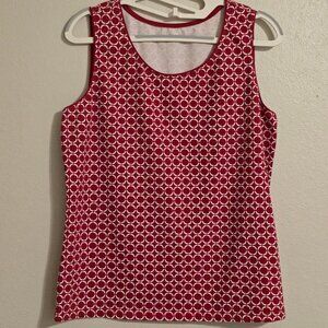 Kim Rogers LUXE TOUCH MAROON Red & White GEOMETRIC TANK TOP Blouse / Tee Sze L